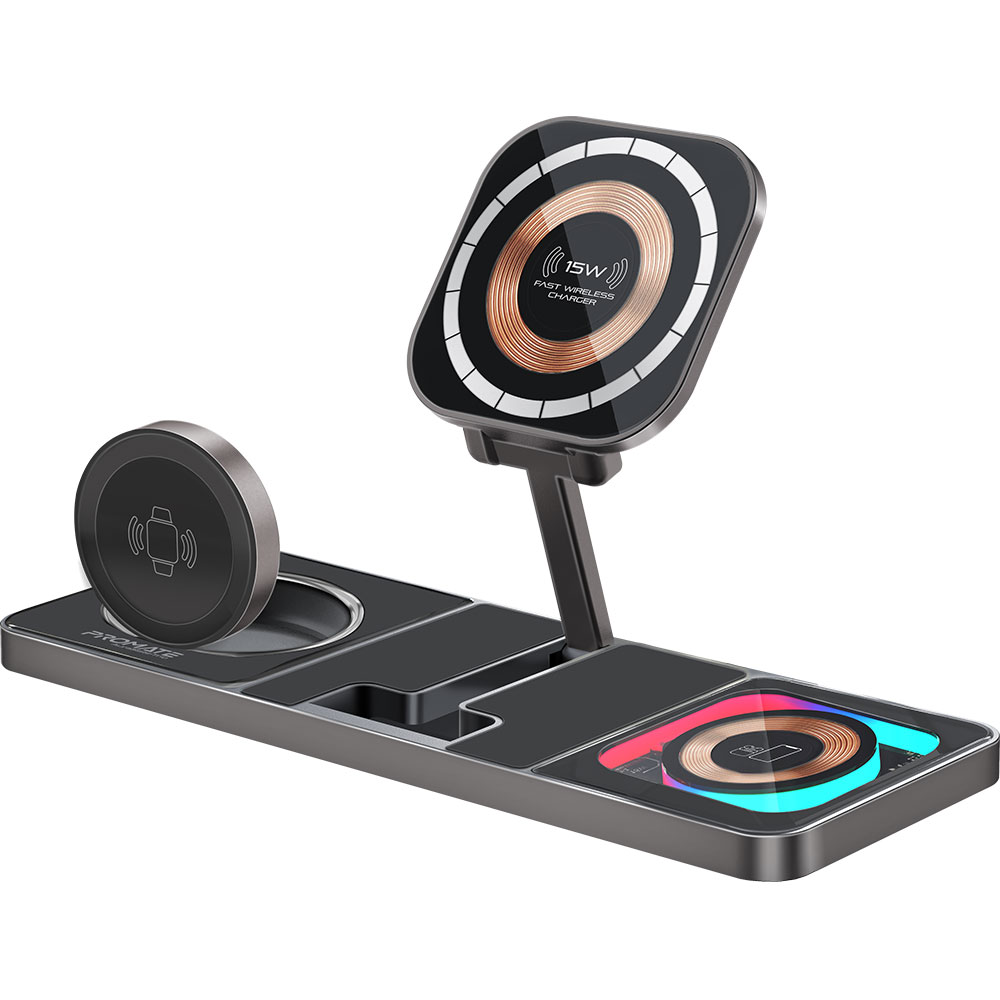 Incarcator wireless PROMATE AuraSlate-Trio, 15W MagSafe, negru