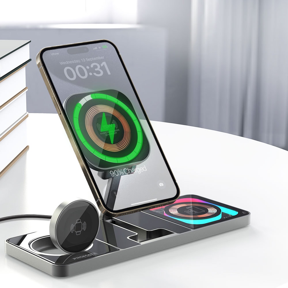 Incarcator wireless PROMATE AuraSlate-Trio, 15W MagSafe, negru