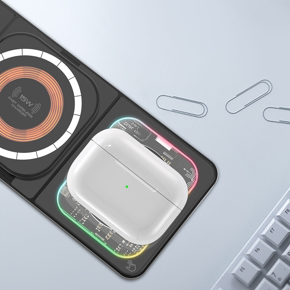 Incarcator wireless PROMATE AuraSlate-Trio, 15W MagSafe, negru