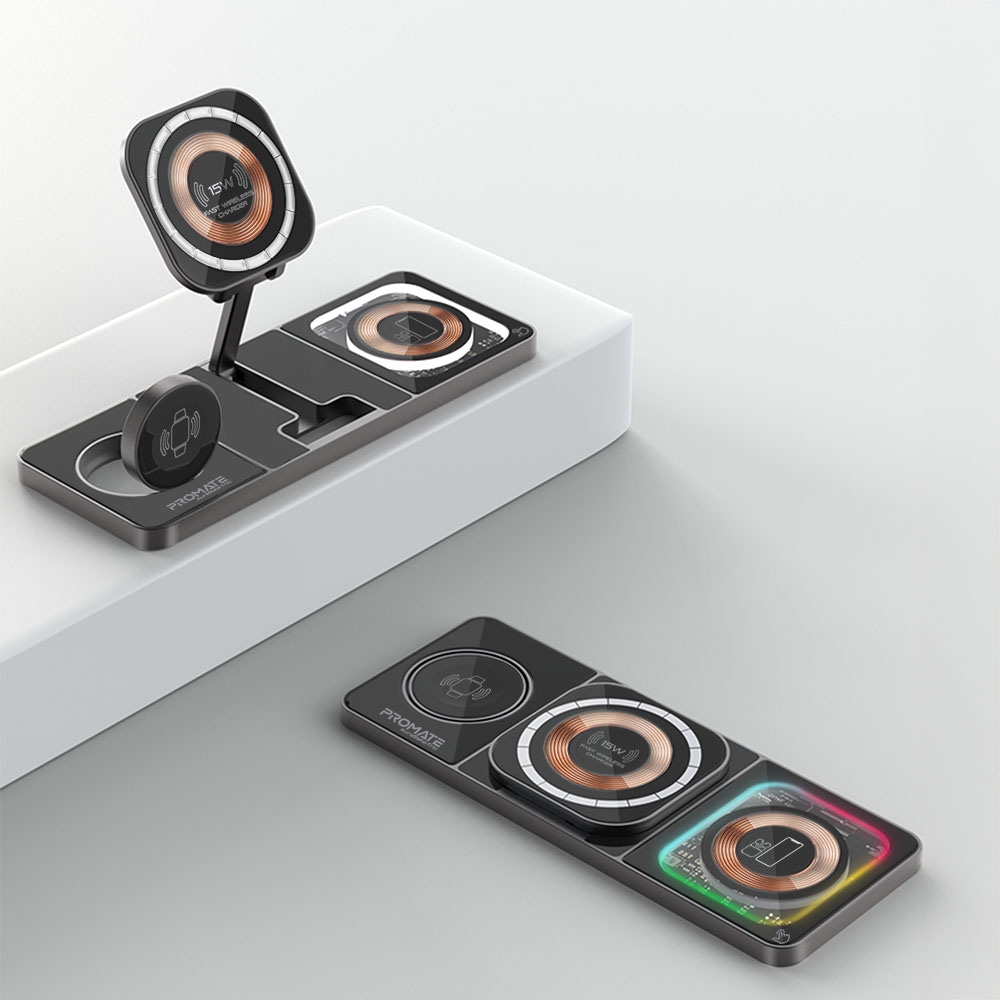 Incarcator wireless PROMATE AuraSlate-Trio, 15W MagSafe, negru