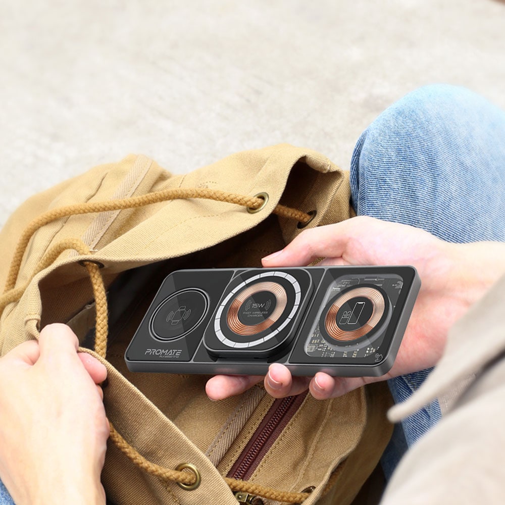 Incarcator wireless PROMATE AuraSlate-Trio, 15W MagSafe, negru