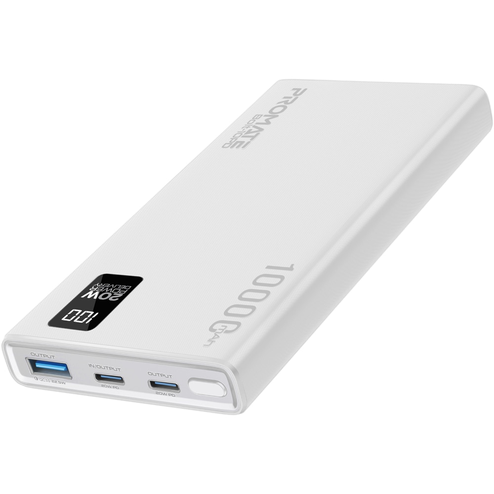 Baterie externa PROMATE Bolt-10PD, 10000mAh, 2xUSB-C, 1xUSB-A, alb