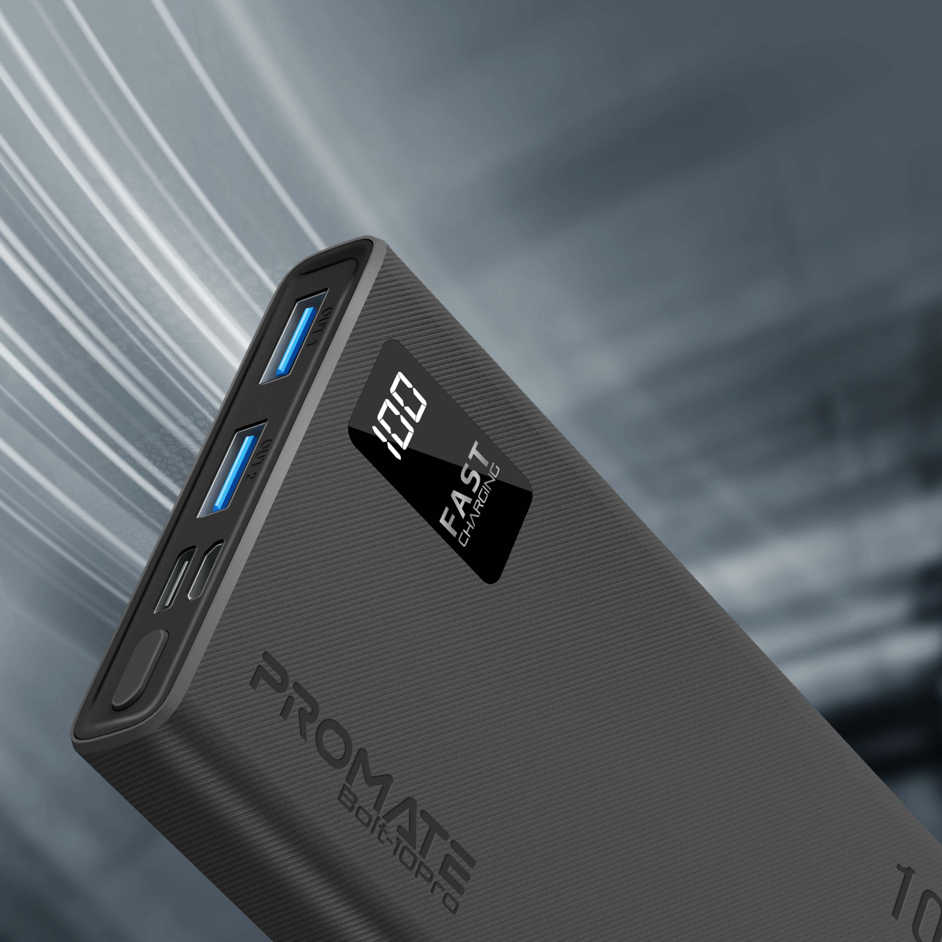 Baterie externa PROMATE Bolt-10Pro, 10000mAh, 2x USB-A, 1x USB-C, negru