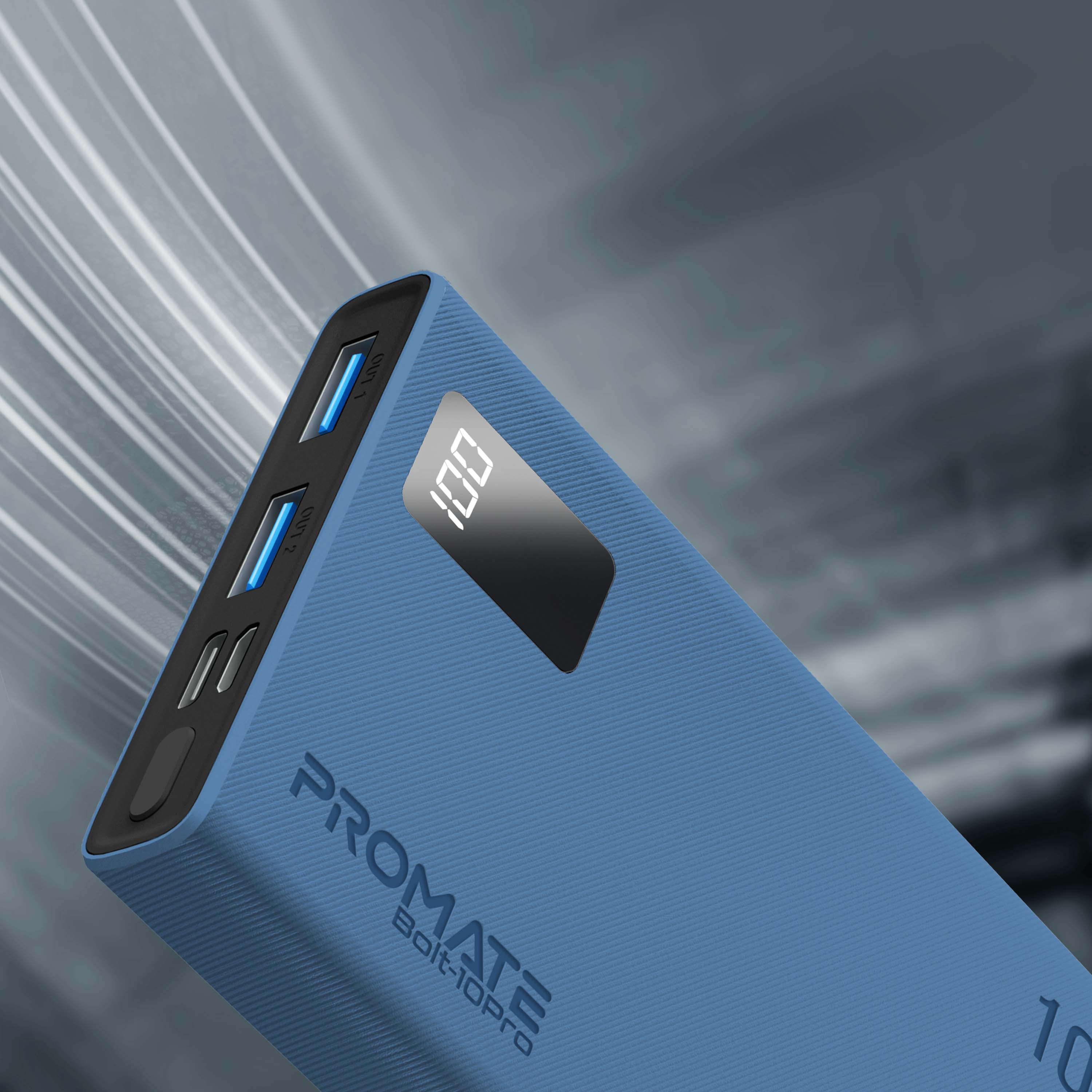 Baterie externa PROMATE Bolt-10Pro, 10000mAh, 2x USB-A, 1x USB-C, albastru