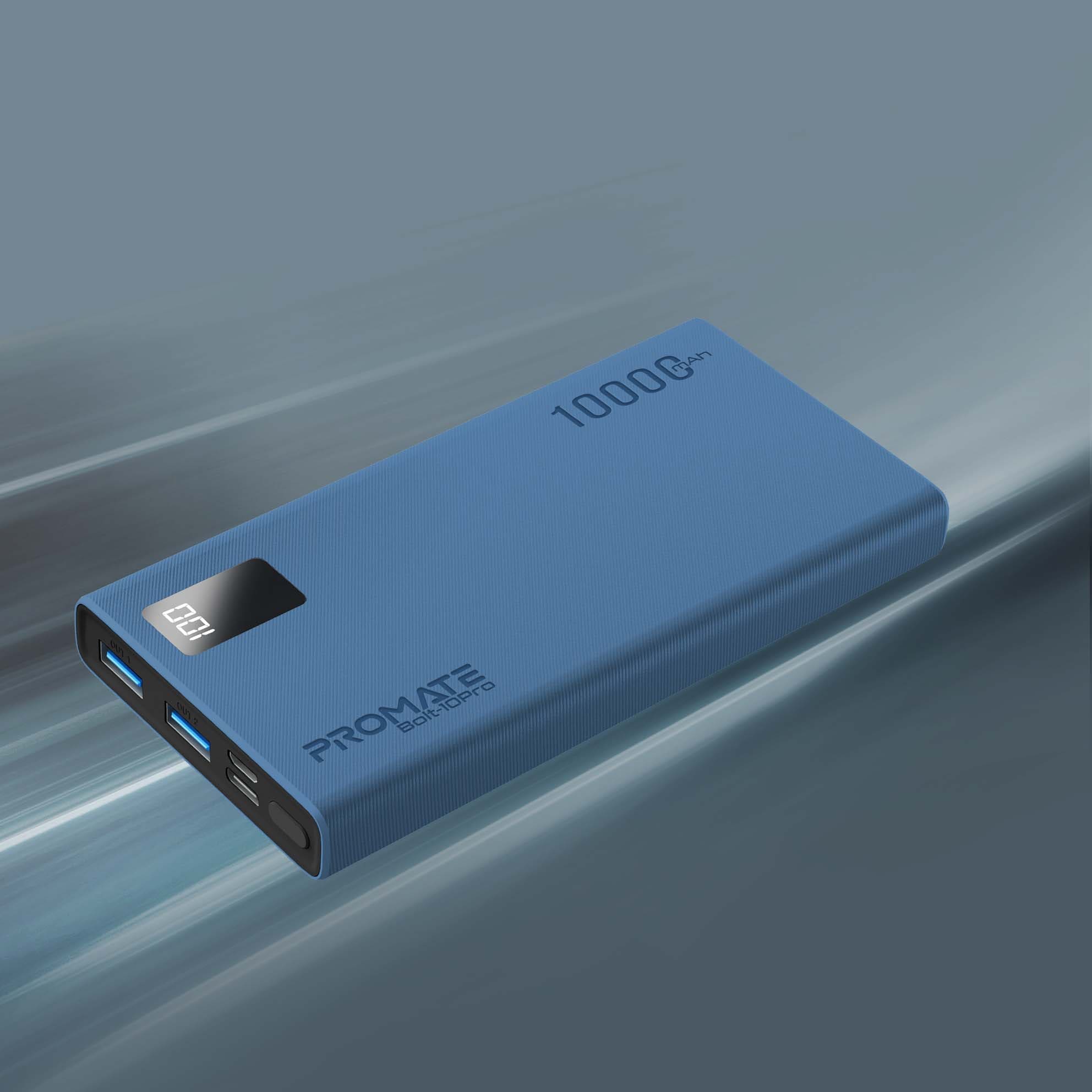 Baterie externa PROMATE Bolt-10Pro, 10000mAh, 2x USB-A, 1x USB-C, albastru