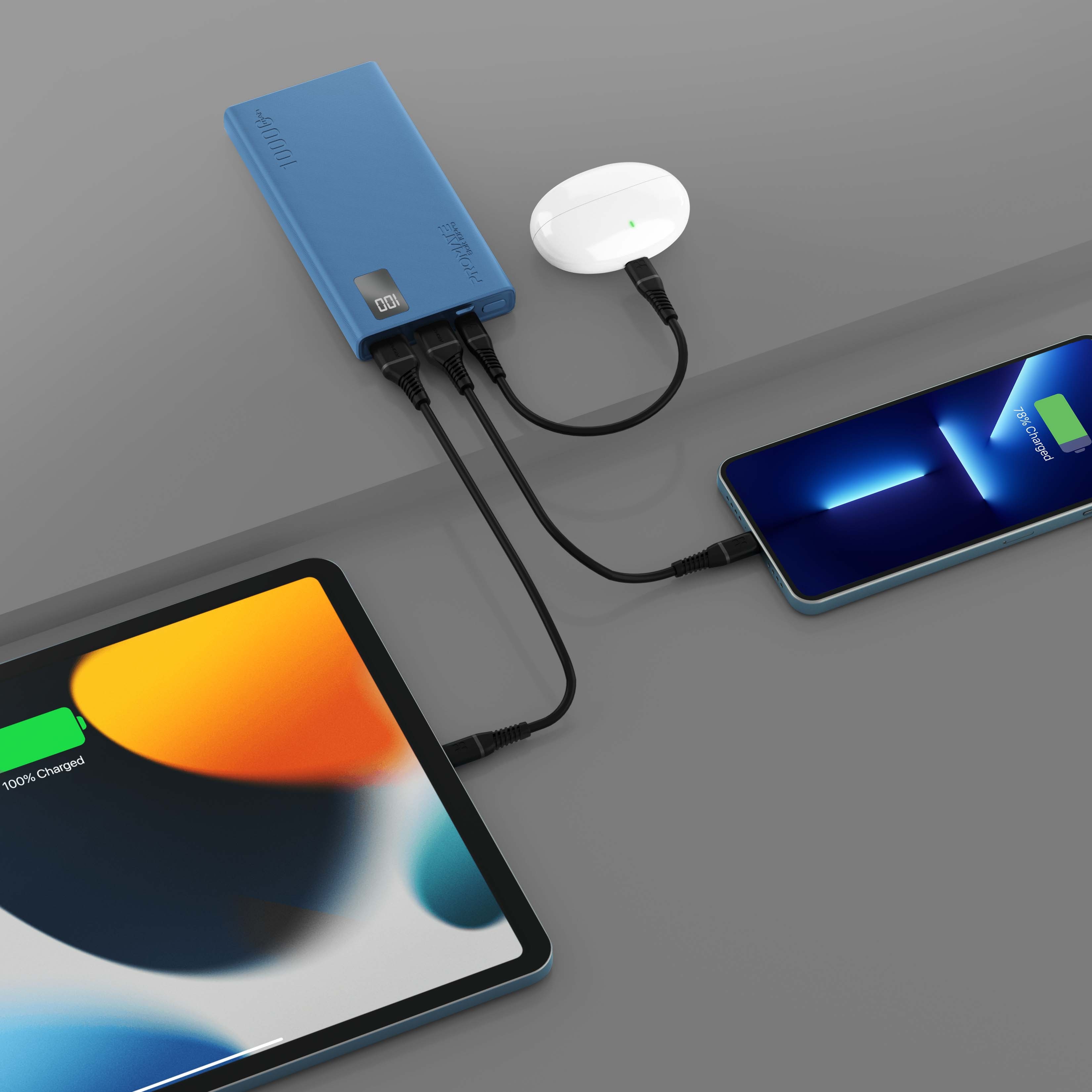 Baterie externa PROMATE Bolt-10Pro, 10000mAh, 2x USB-A, 1x USB-C, albastru