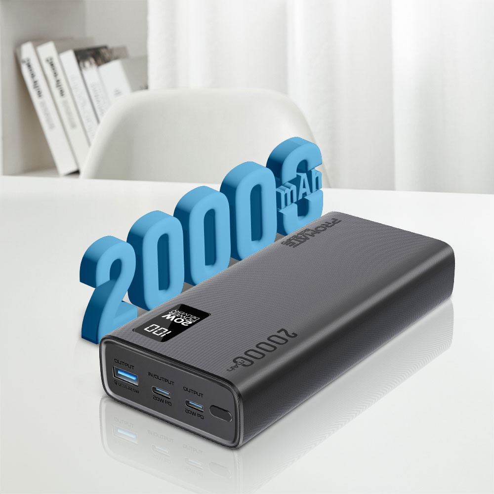 Baterie externa PROMATE Bolt-20PD, 20000mAh, 1xUSB-A, 2x USB-C Power Delivery (PD) 20W, negru