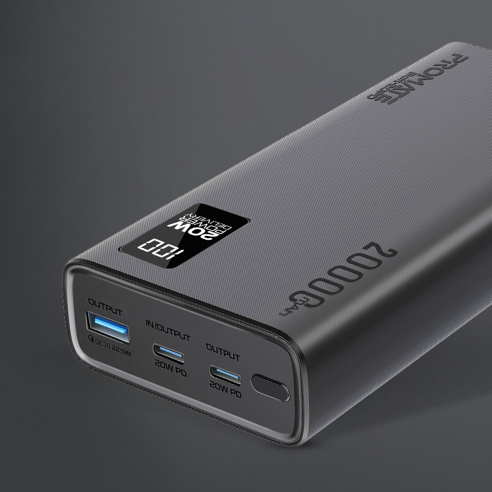 Baterie externa PROMATE Bolt-20PD, 20000mAh, 1xUSB-A, 2x USB-C Power Delivery (PD) 20W, negru