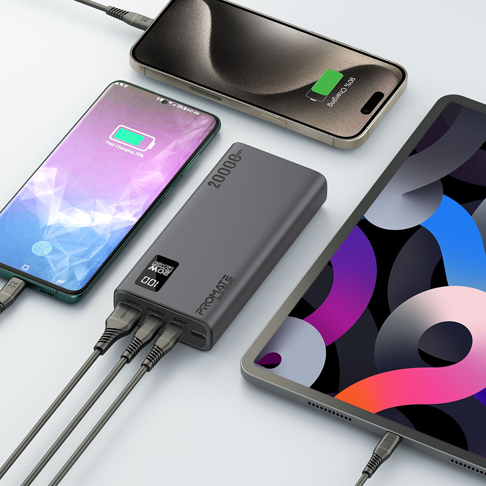 Baterie externa PROMATE Bolt-20PD, 20000mAh, 1xUSB-A, 2x USB-C Power Delivery (PD) 20W, negru