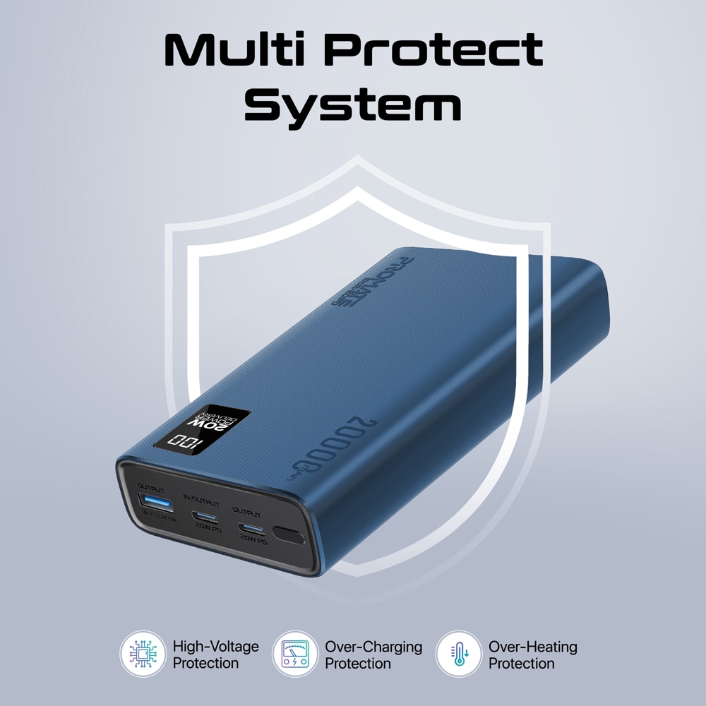 Baterie externa PROMATE Bolt-20PD, 20000mAh, 1xUSB-A, 2x USB-C Power Delivery (PD) 20W, albastru