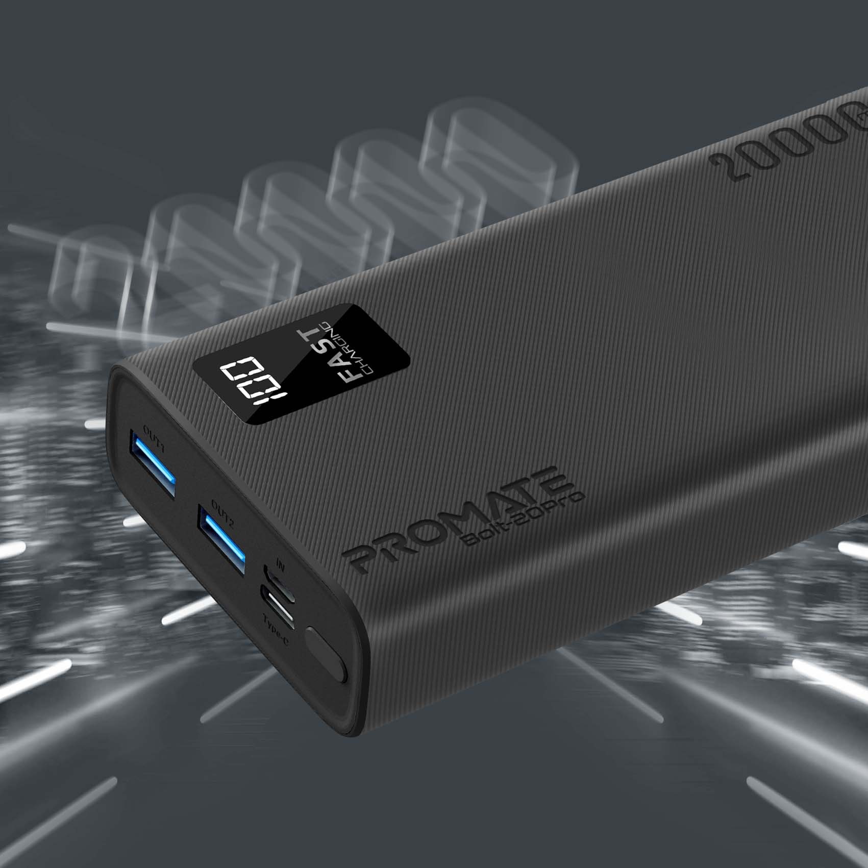Baterie externa PROMATE Bolt-20Pro, 20000mAh, 2x USB-A, 1x USB-C, negru