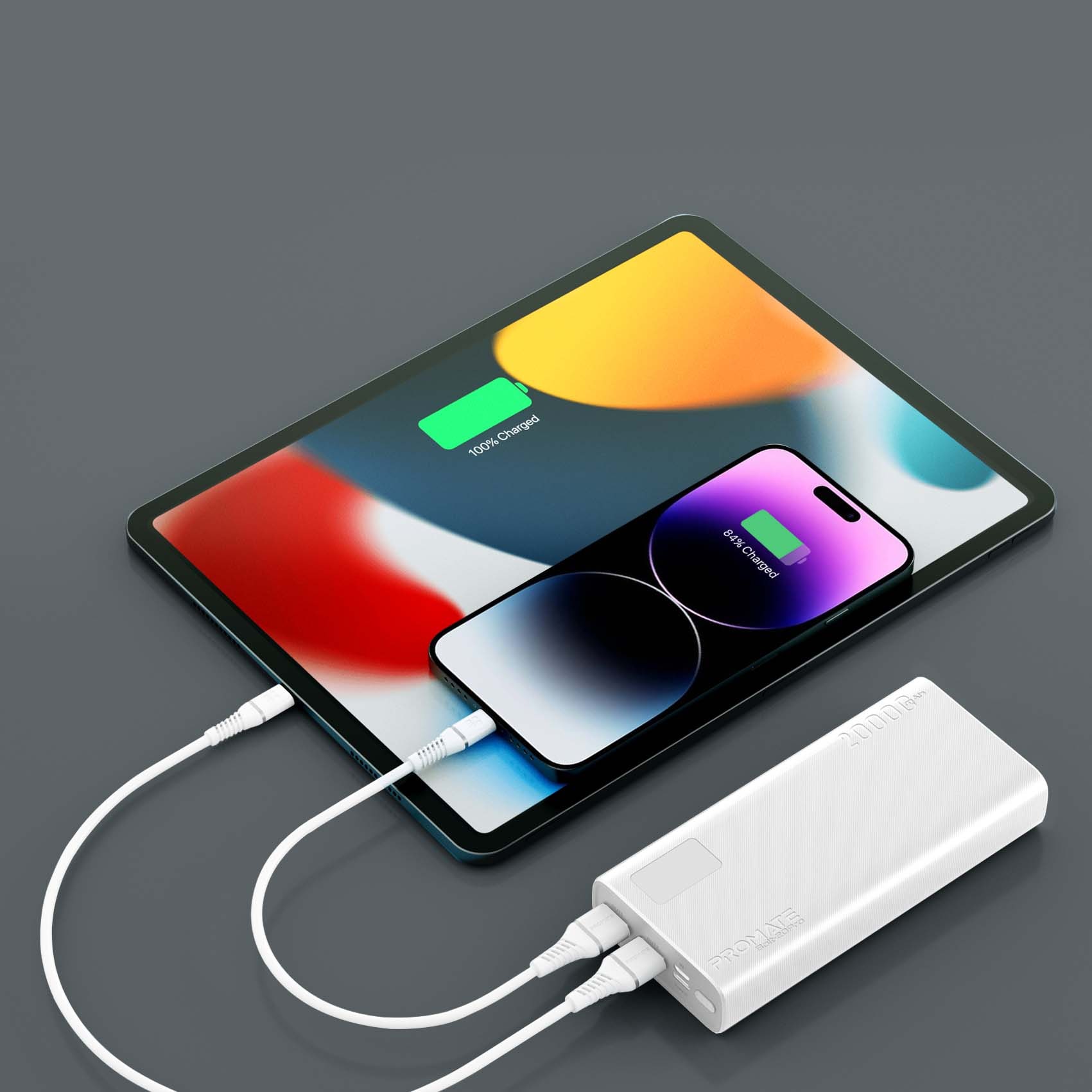 Baterie externa PROMATE Bolt-20Pro, 20000mAh, 2x USB-A, 1x USB-C, alb