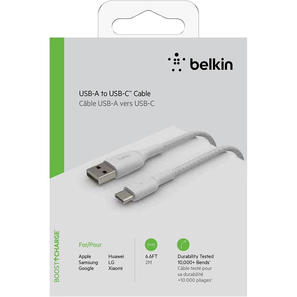 Cablu de date BELKIN Boost Charge CAB002bt2MWH, USB-A - USB-C, 2m, alb
