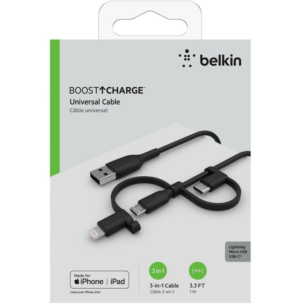 Cablu de date BELKIN Boost Charge CAC001BT1MBK, Micro-USB - USB-C, 1m, negru