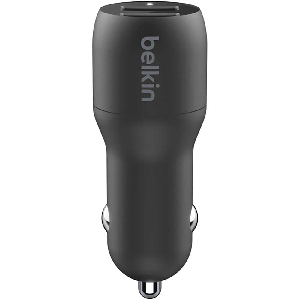 Incarcator auto BELKIN CCD001bt1MBK, 2xUSB-A 24W, Cablu Lightning, negru