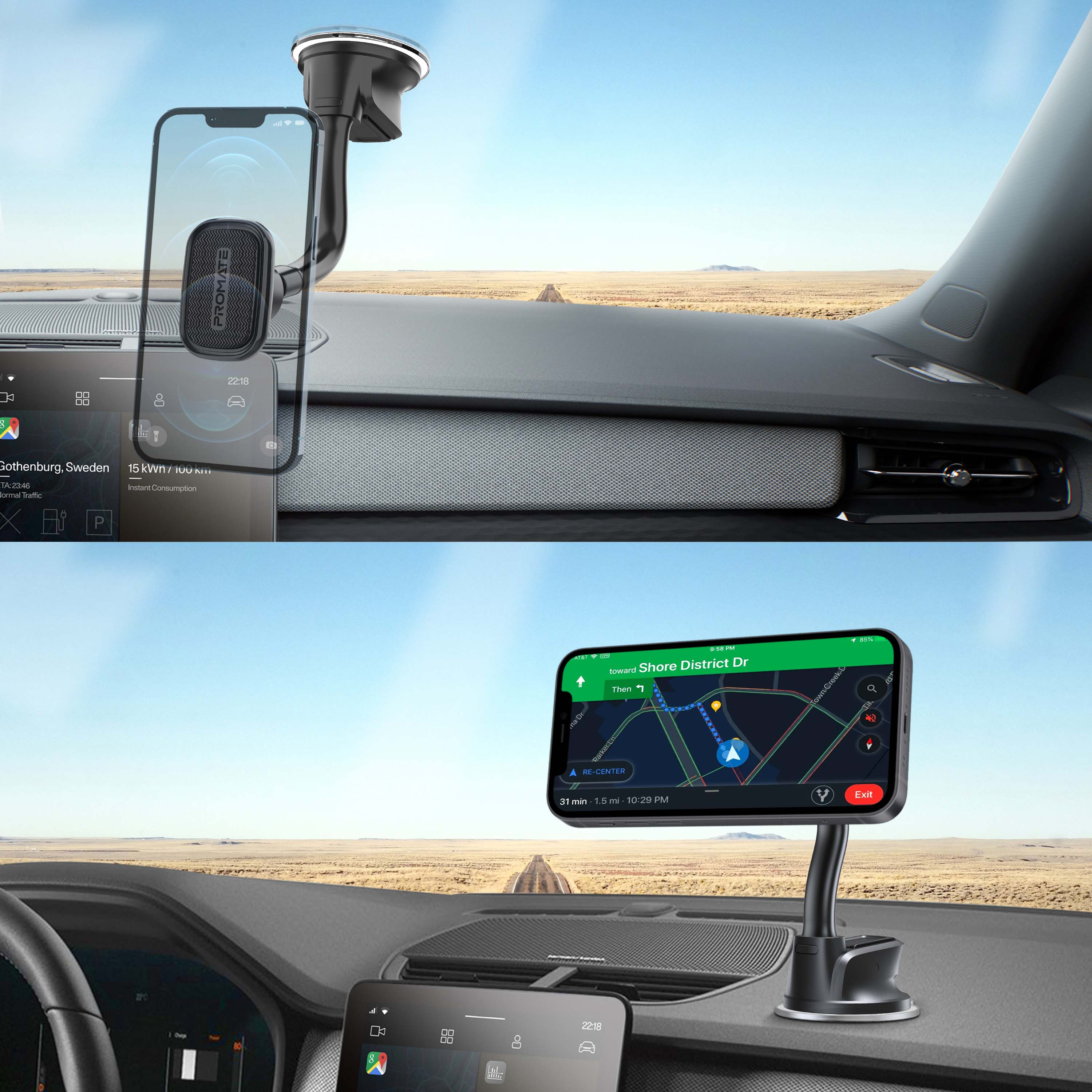 Suport auto universal PROMATE MagMount-L, parbriz/bord, negru