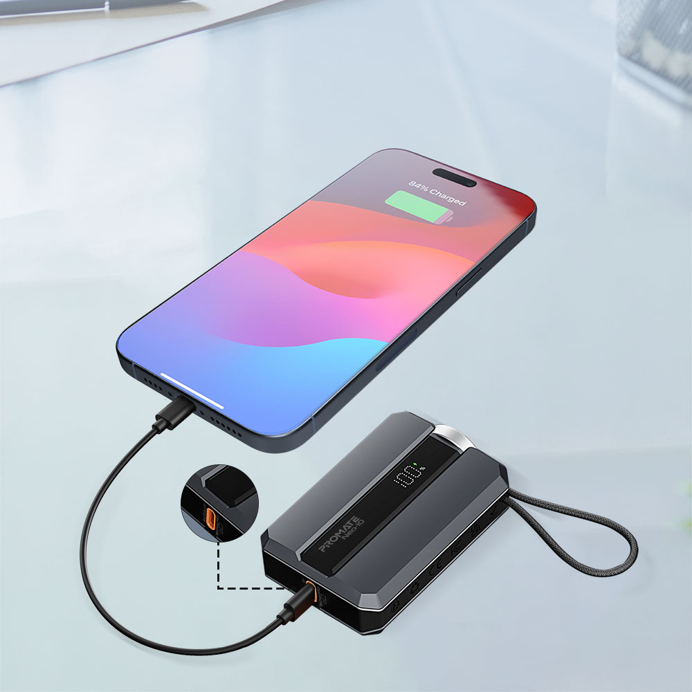 Baterie externa PROMATE Neo-10, 10000mAh, Incarcare Apple Watch 2.5W, 1x USB-C Power Delivery (PD) 30W, gri 