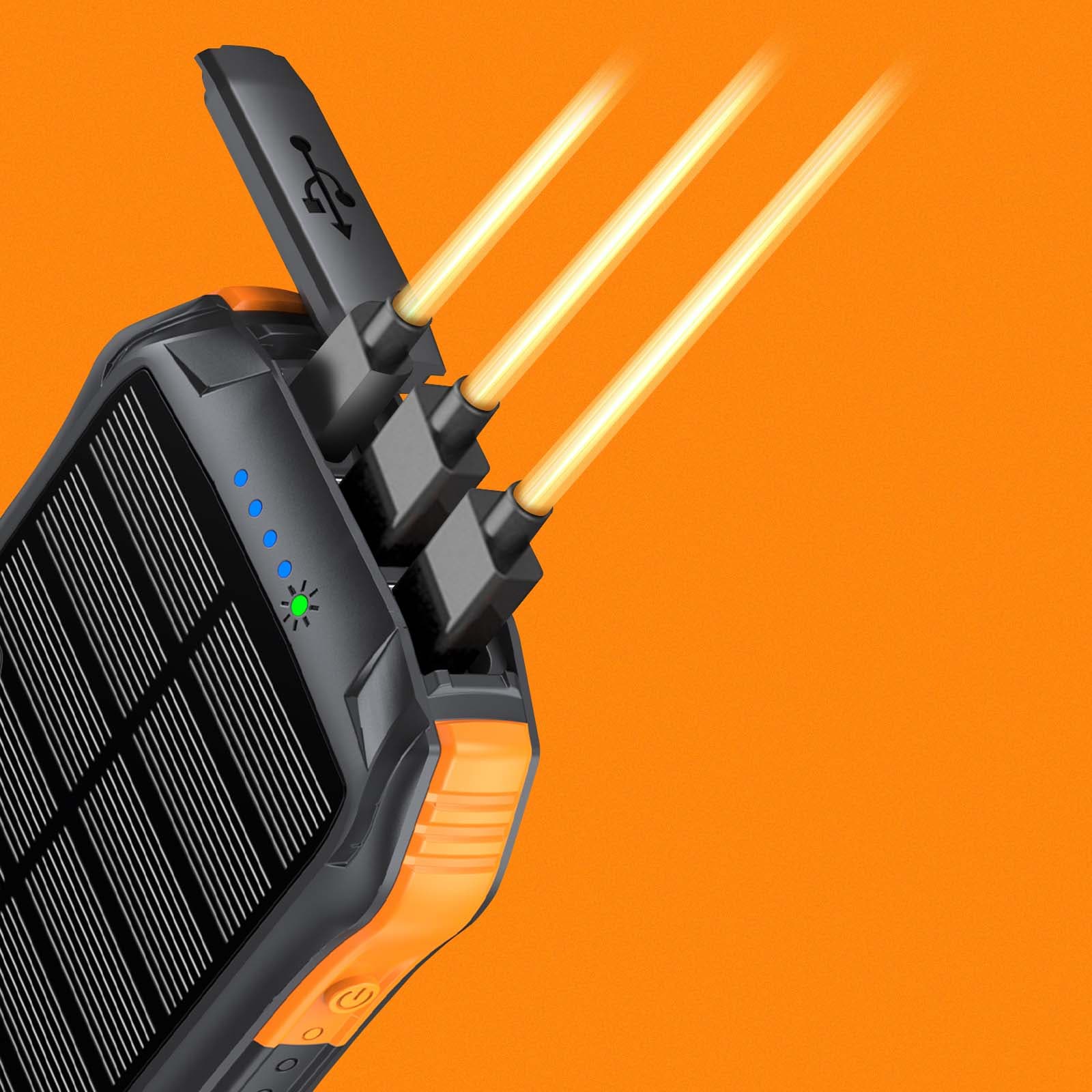 Baterie externa solara PROMATE SolarTank-10PDQi, 10000mAh, 2x USB-A, 1x USB-C, Wireless QI, negru-portocaliu