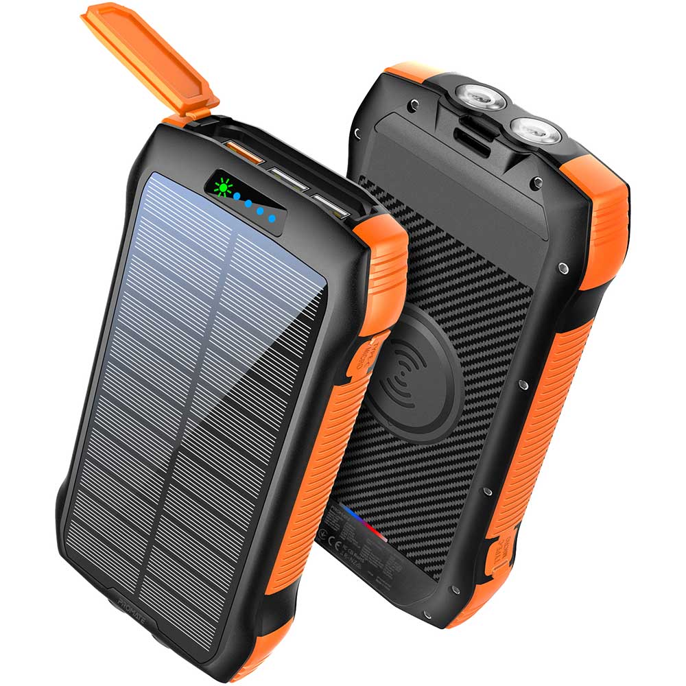 Baterie externa solara PROMATE SolarTank-20PDQi, 20000mAh, 2x USB-A, 1x USB-C, Wireless QI, negru