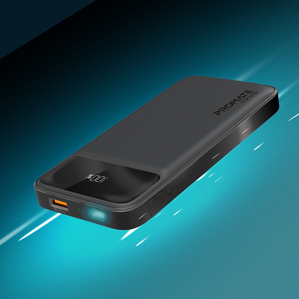 Baterie externa PROMATE Torq-10, 10000mAh, 1x USB-C Power Delivery (PD) 20W, 1x USB-A Quick Charge 3.0 18W, negru