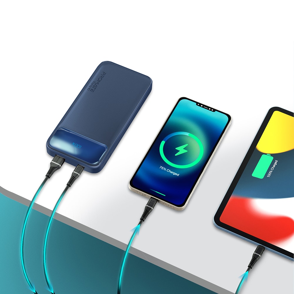 Baterie externa PROMATE Torq-10, 10000mAh, 1x USB-C Power Delivery (PD) 20W, 1x USB-A Quick Charge 3.0 18W, albastru
