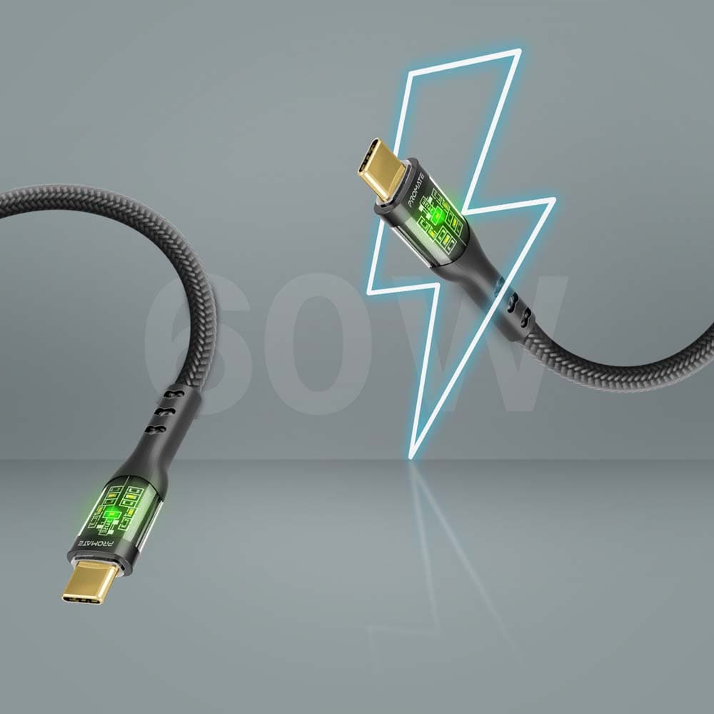 Cablu date PROMATE TransLine-CC, USB-C - USB-C, 60W, 1.2m, negru