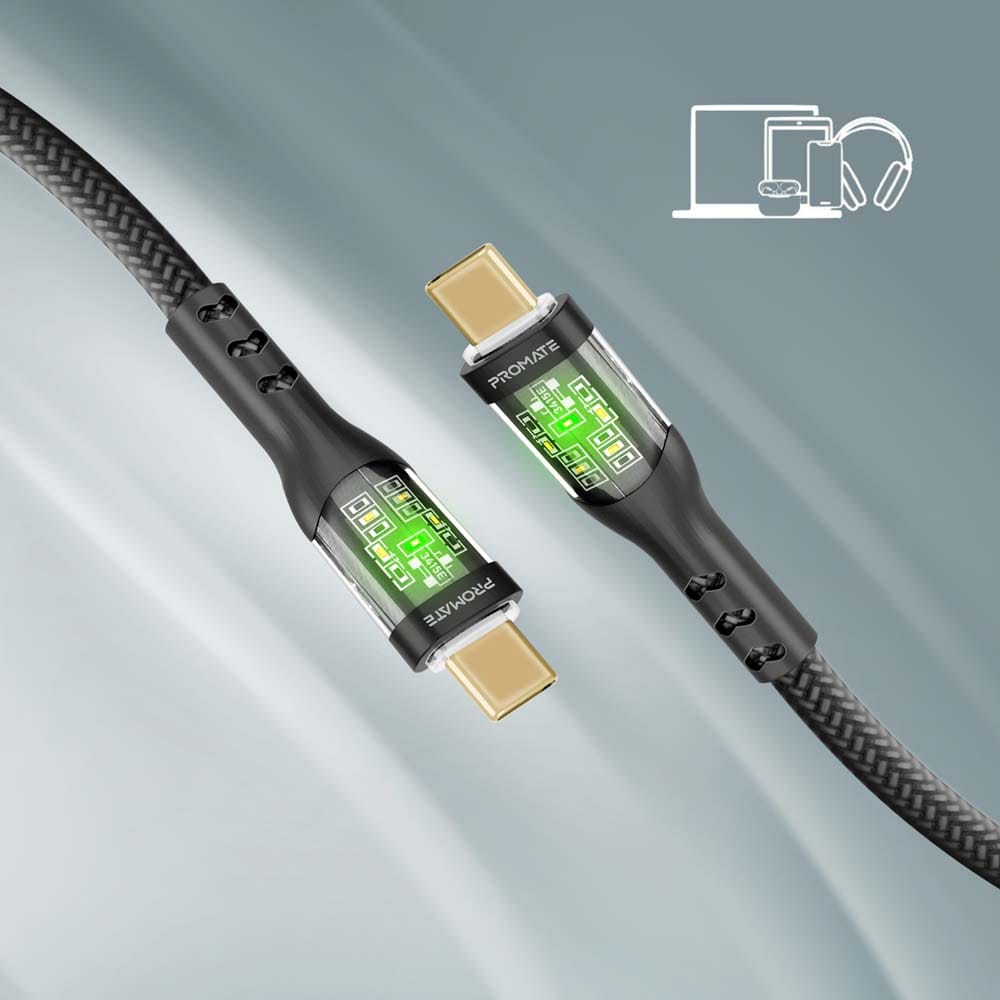 Cablu date PROMATE TransLine-CC, USB-C - USB-C, 60W, 1.2m, negru