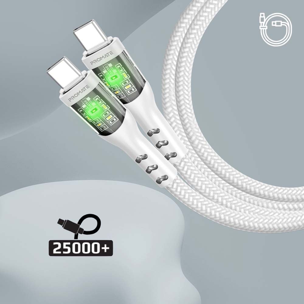 Cablu date PROMATE TransLine-CC, USB-C - USB-C, 60W, 1.2m, alb