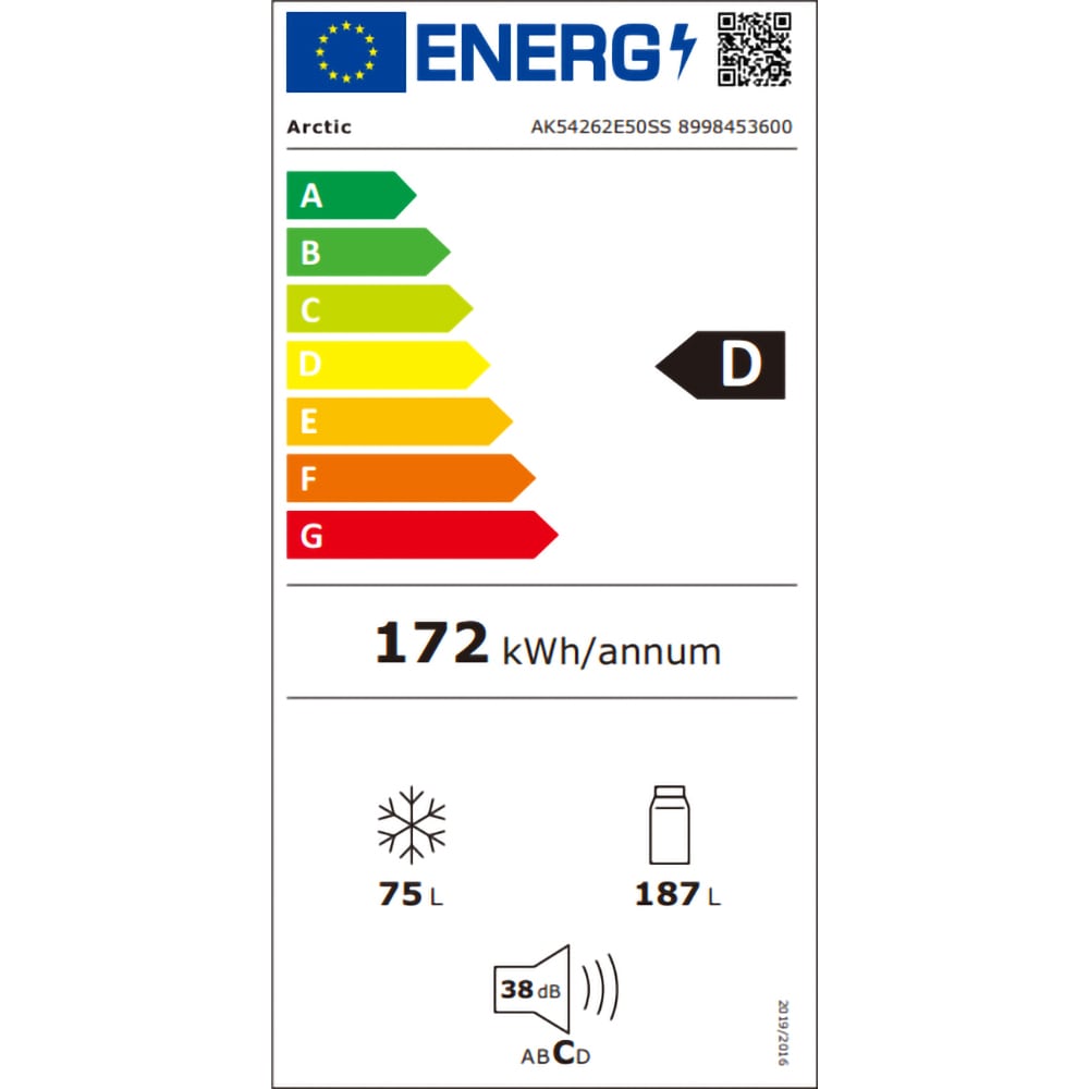 Combina frigorifica ARCTIC AK54262E50SS, 262 l, H 177 cm, Clasa D, argintiu