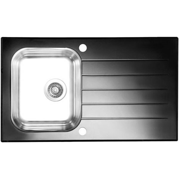 Chiuveta bucatarie ALVEUS Glassix 10, 1 cuva, picurator reversibil, inox cu sticla, negru