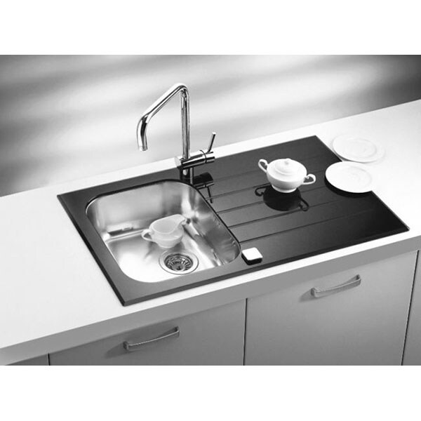 Chiuveta bucatarie ALVEUS Glassix 10, 1 cuva, picurator reversibil, inox cu sticla, negru