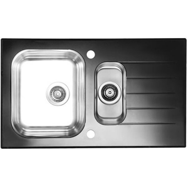 Chiuveta bucatarie ALVEUS Glassix 20, 1 1/2 cuve, picurator reversibil, inox cu sticla, negru