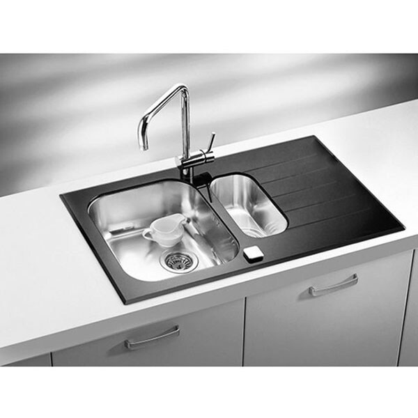 Chiuveta bucatarie ALVEUS Glassix 20, 1 1/2 cuve, picurator reversibil, inox cu sticla, negru
