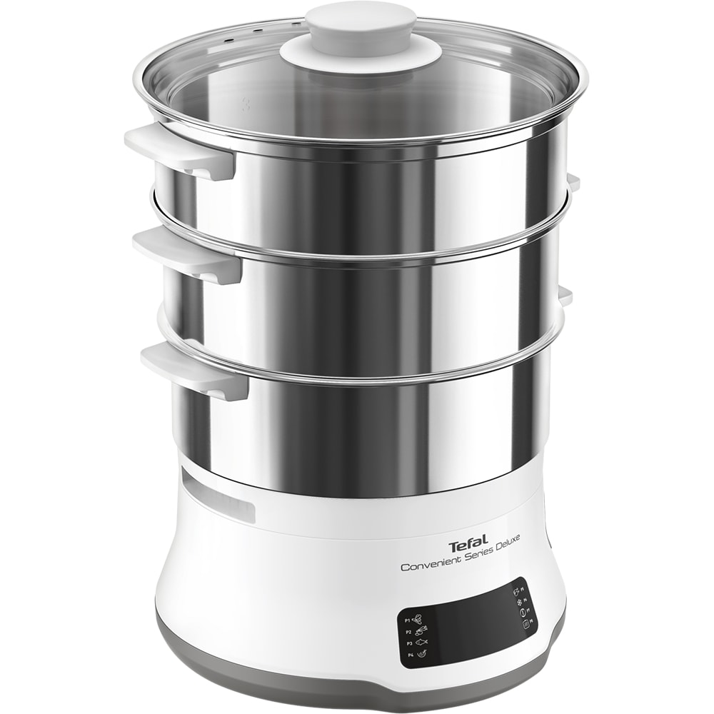 Aparat de gatit la aburi TEFAL Convenient Series Deluxe VC502D10, 3 cosuri, 9l, 900W, alb-argintiu