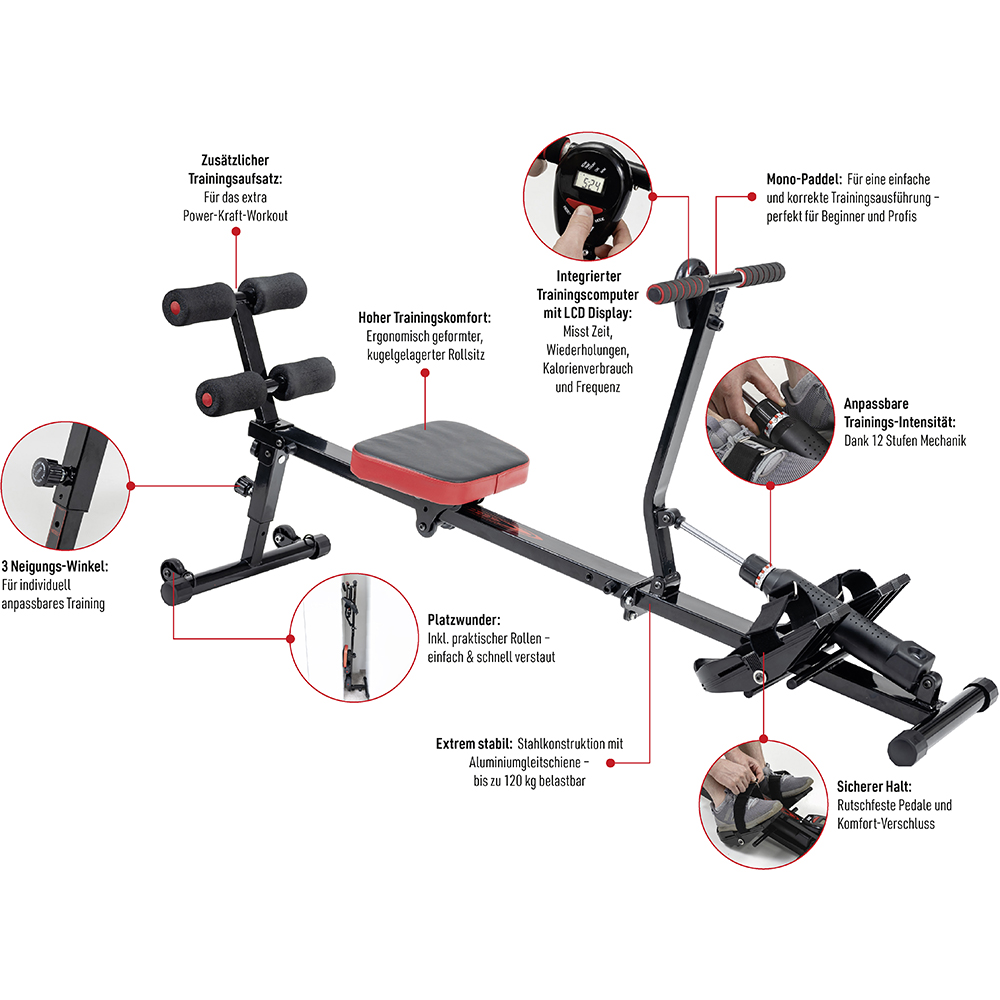 Aparat de vaslit MEDIASHOP Kendox RowShaper, greutate suportata 120 Kg, negru