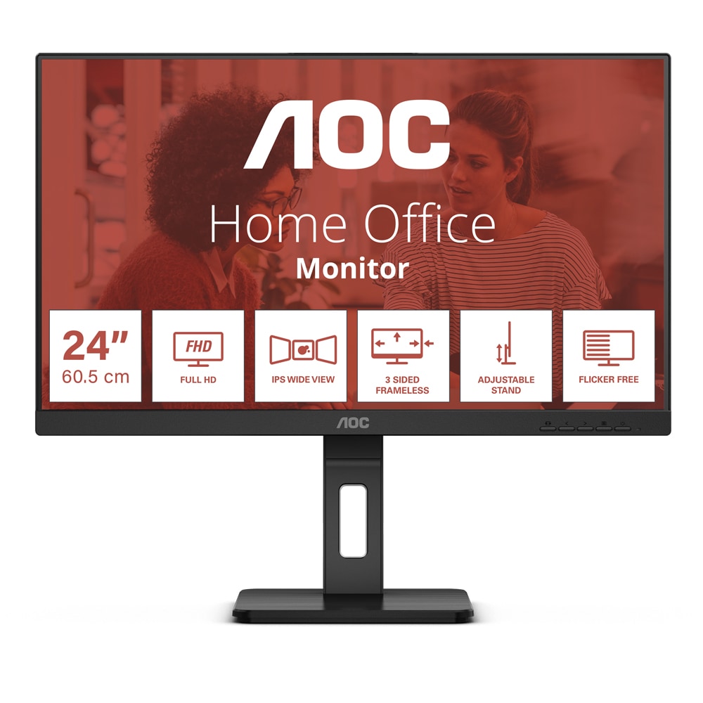 Monitor WLED IPS AOC 24E3QAF, 23.8", Full HD, 100Hz, Flicker-Free, boxe, negru