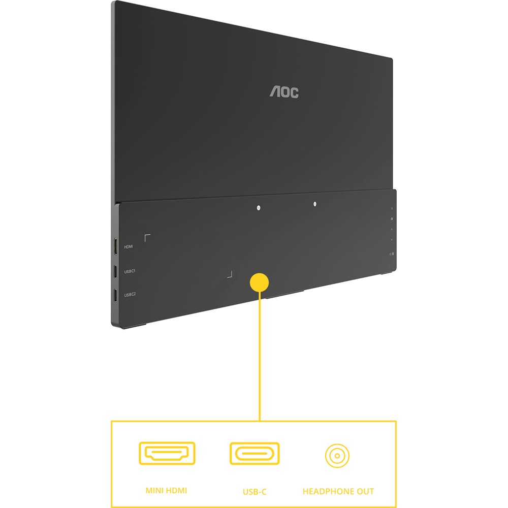 Monitor portabil WLED IPS AOC 16T20E2, 15.6" Full HD, 60Hz, boxe, negru