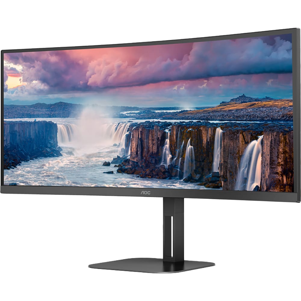 Monitor WLED VA AOC CU34V5C, 34", WQHD, 100Hz, AMD FreeSync, Flicker-Free, USB-C, boxe, negru