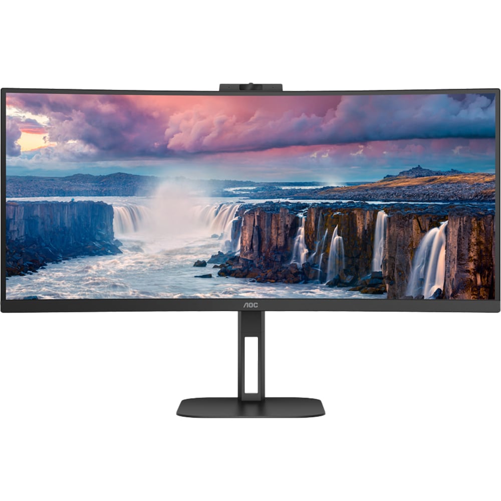 Monitor WLED VA AOC CU34V5CW, 34", WQHD, 100Hz, AMD FreeSync, Webcam, negru