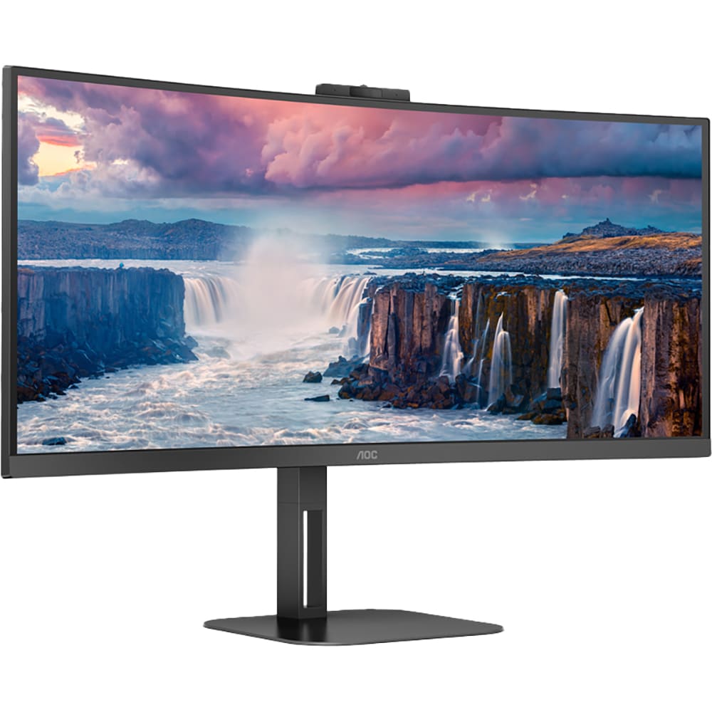 Monitor WLED VA AOC CU34V5CW, 34", WQHD, 100Hz, AMD FreeSync, Webcam, negru