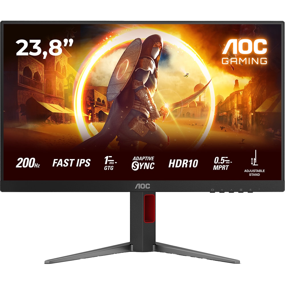 Monitor Gaming WLED FAST IPS AOC 24G4HA, 23.8", Full HD, 200Hz, HDR10, Adaptive Sync, boxe, pivot, negru
