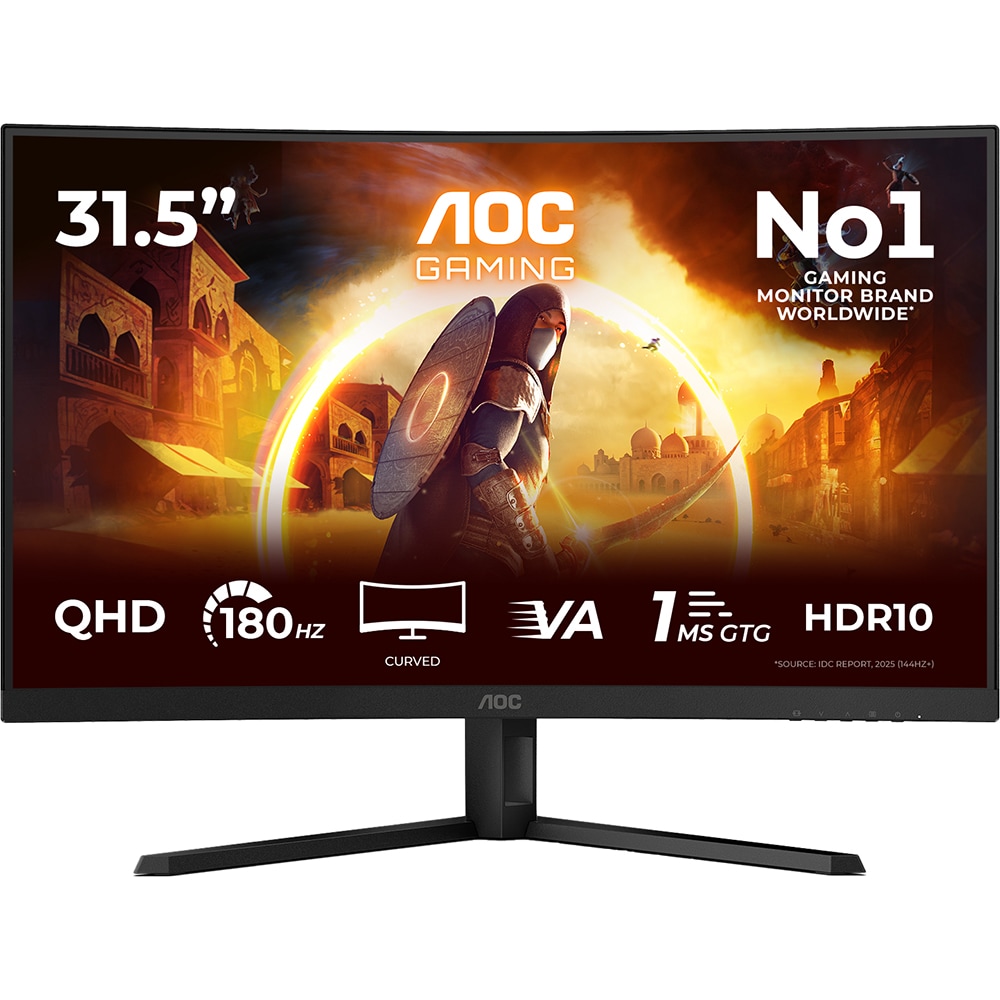 Monitor Gaming curbat WLED Fast VA AOC CQ32G4VE, 31.5" QHD, 180Hz, FreeSync Premium, Flicker Free, negru