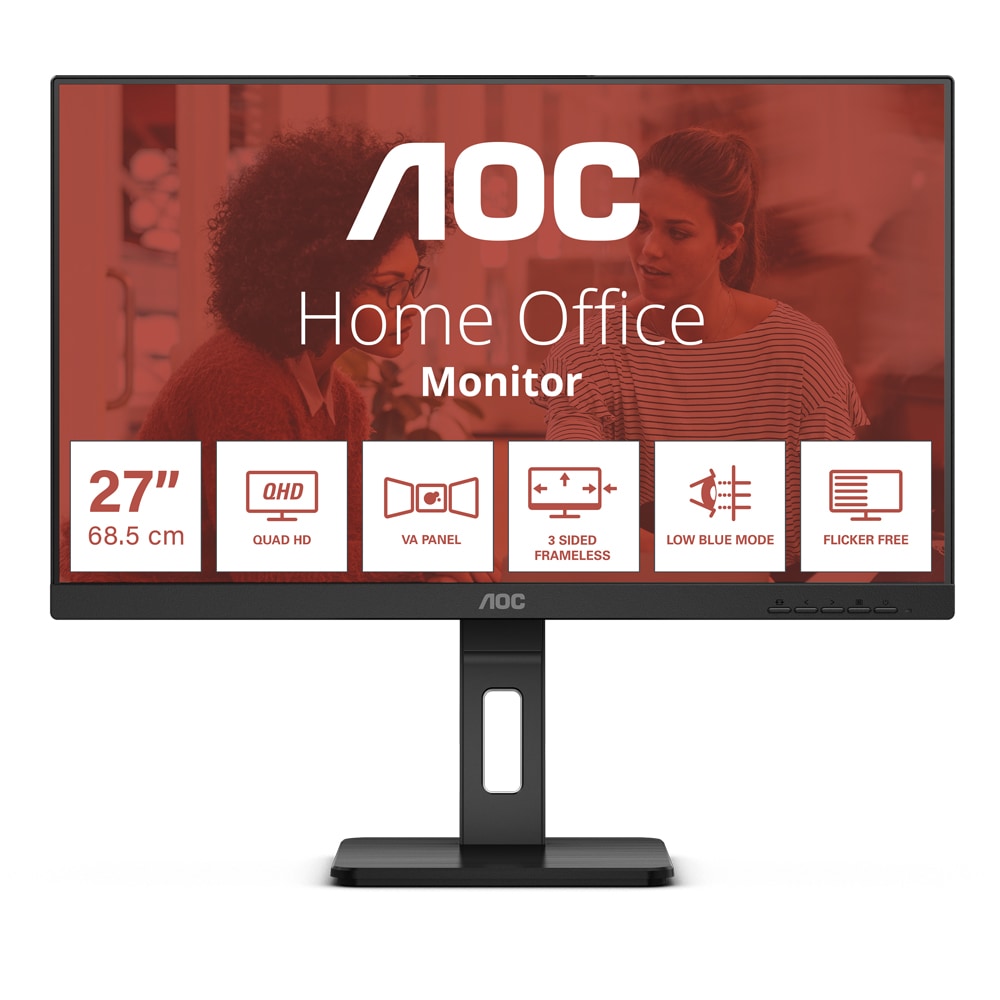 Monitor WLED VA AOC Q27E3UMF, 27", QHD, 75Hz, Adaptive Sync, Flicker-Free, boxe, negru
