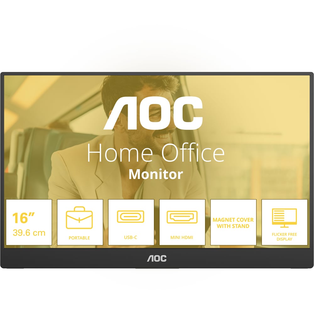 Monitor portabil WLED IPS AOC 16T20E2, 15.6" Full HD, 60Hz, boxe, negru
