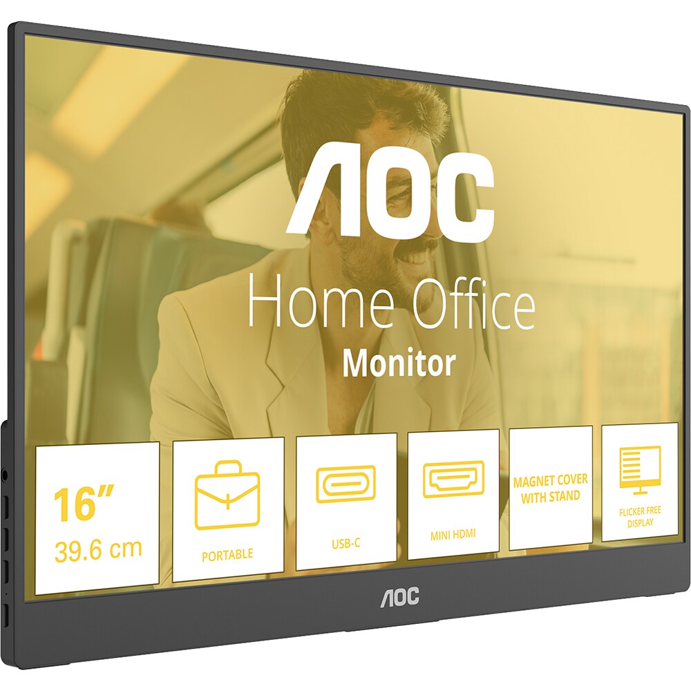 Monitor portabil WLED IPS AOC 16T20E2, 15.6" Full HD, 60Hz, boxe, negru
