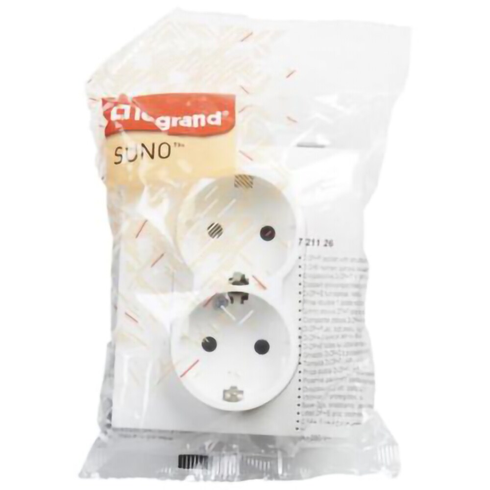 Priza dubla LEGRAND Suno, 2x2P+T, IP20, alb