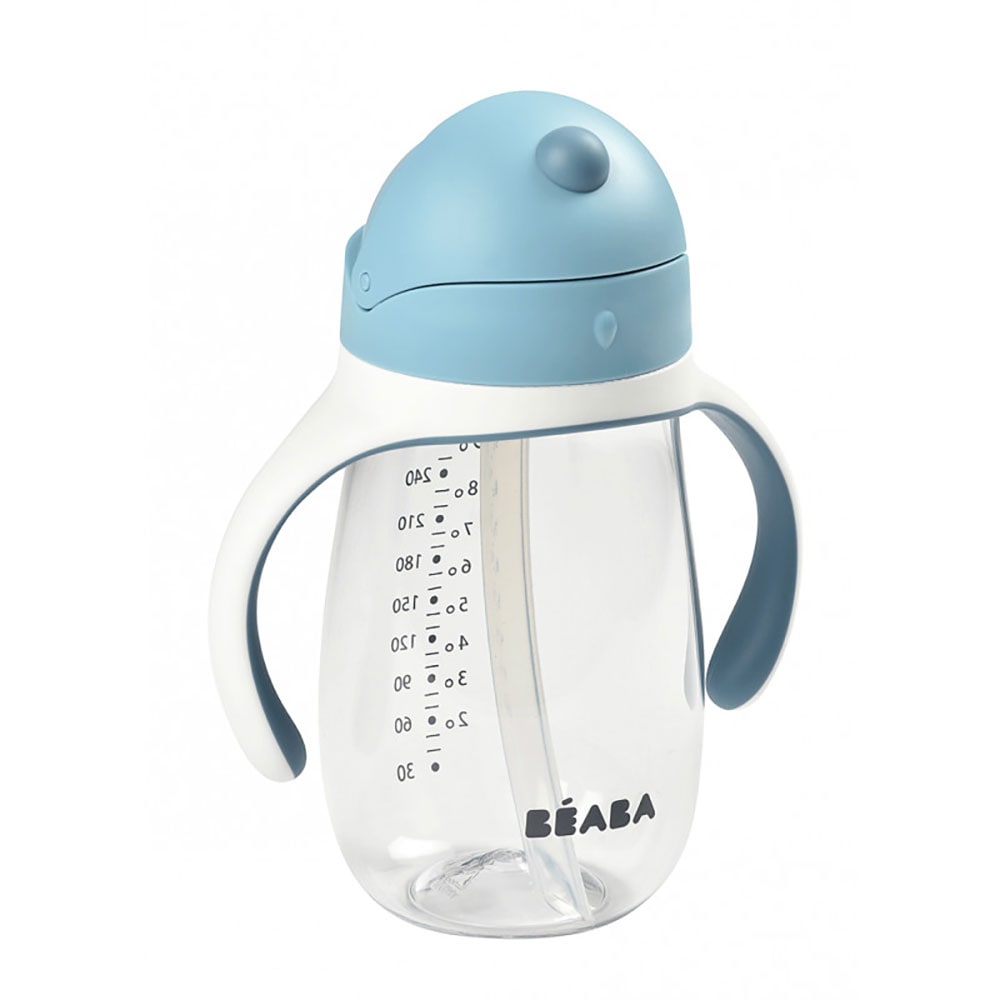 Cana cu pai BEABA B913479, 8 luni+, 300ml, albastru-alb