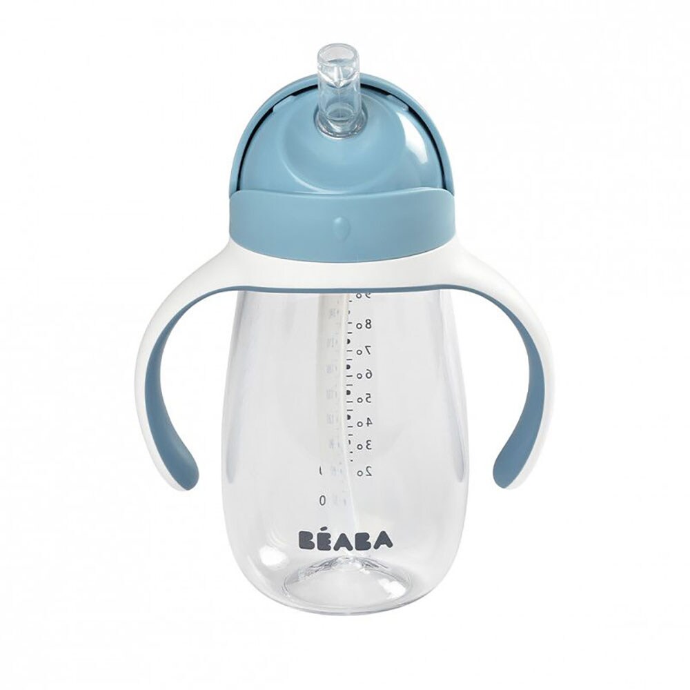 Cana cu pai BEABA B913479, 8 luni+, 300ml, albastru-alb