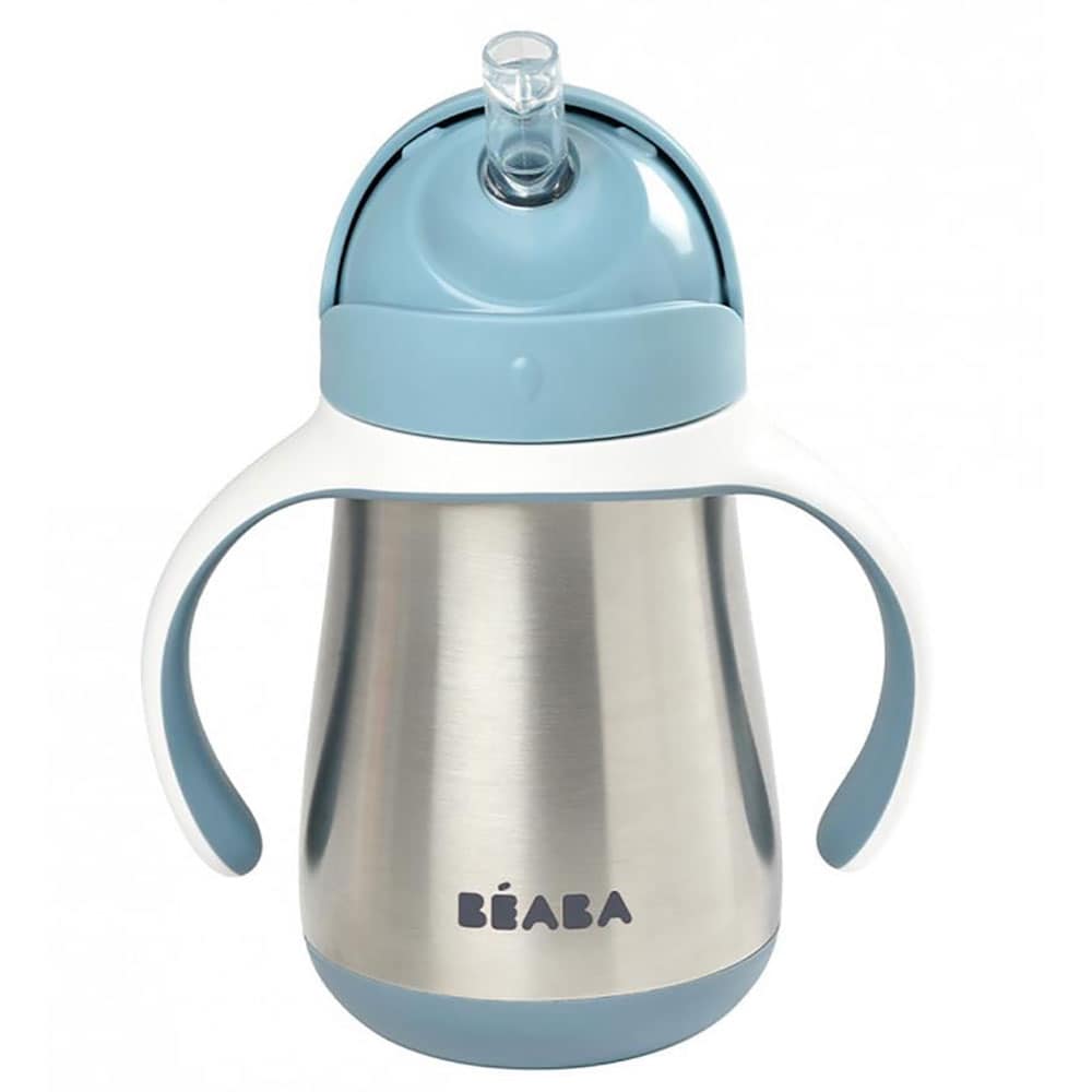 Cana cu pai BEABA B913481, 8 luni+, 250ml, albastru-argintiu