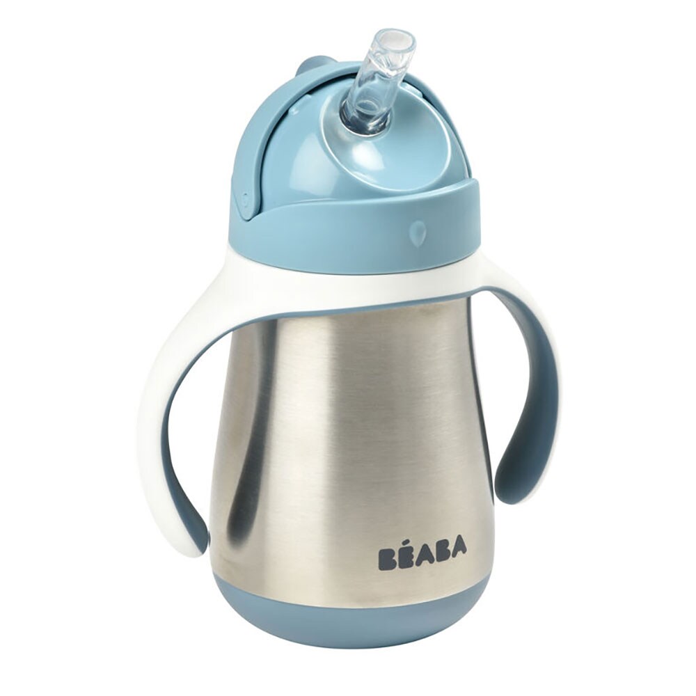 Cana cu pai BEABA B913481, 8 luni+, 250ml, albastru-argintiu